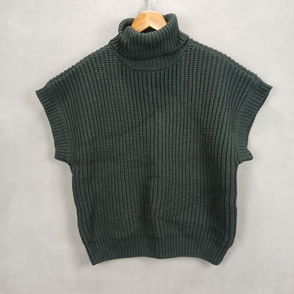 Marled Sweater Womens Medium Black Tight Knit Ribbed‎ Short Sleeve Turtle Neck